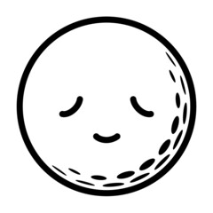 It is an illustration of a tired smile with the fine eyes of a golf ball.