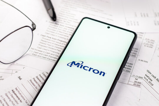 West Bangal, India - April 20, 2022 : Micron Technology logo on phone screen stock image.