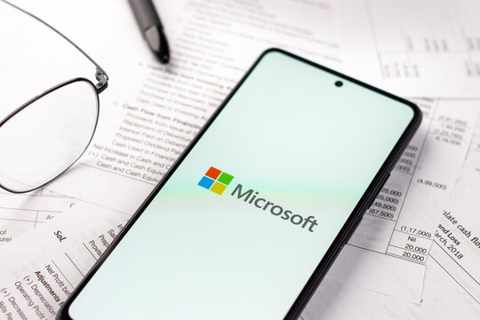 West Bangal, India - April 20, 2022 : Microsoft Corporation logo on phone screen stock image.
