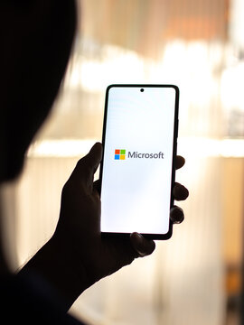 West Bangal, India - April 20, 2022 : Microsoft Corporation logo on phone screen stock image.