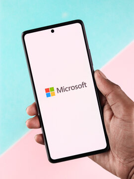 West Bangal, India - April 20, 2022 : Microsoft Corporation logo on phone screen stock image.