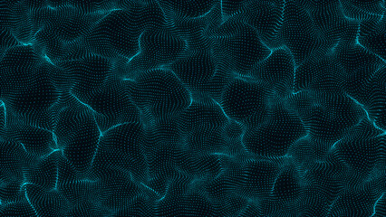 Digital technology wave top view. Dark cyberspace with black motion dots. Futuristic digital background. Big data analytics. 3d rendering.