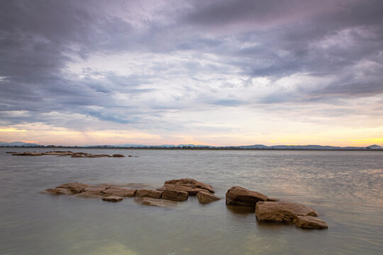 Sunset at the Parakrama reservoir in Sri Lanka.