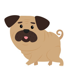 Obraz na płótnie Canvas Pug dog cartoon illustration. Cute friendly pug. Pets, Dog lovers, animal-themed design element highlighted on a white background