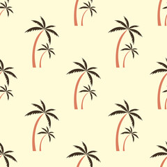 Fototapeta na wymiar Vintage tropical palm trees on belgie background. Cute doodle summer template with palm tree. Holiday island mood paradise. Exotic jungle printing. Hand drawn trendy vector seamless pattern.