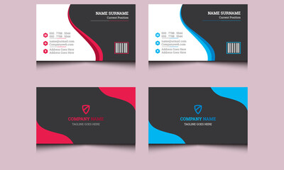 Abstract personal new elegant minimal modern creative corporate clean professional horizontal unique blue and red professional business card template design for your company. 
