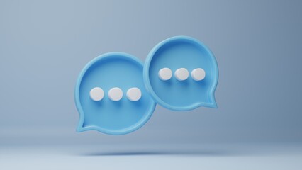 Two icon of messages from social networks on a uniform background. 3D render in blue tones. Free space on the left. 