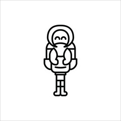 A little girl with a huge portfolio goes to school in the cold season. 