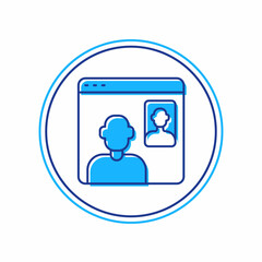 Filled outline Video chat conference icon isolated on white background. Online meeting work form home. Remote project management. Vector