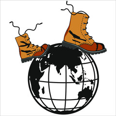Boots on the planet Earth. Vector shoes are coming.
