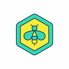 Obraz premium Filled outline Bee and honeycomb icon isolated on white background. Honey cells. Honeybee or apis with wings symbol. Flying insect. Sweet natural food. Vector