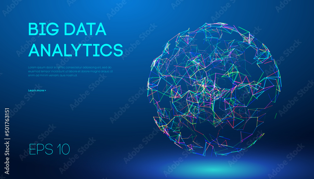 Poster artificial intelligence analytics. data technology science concept. network analysis sphere abstract