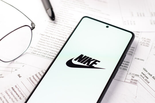 West Bangal, India - April 20, 2022 : Nike logo on phone screen stock image.