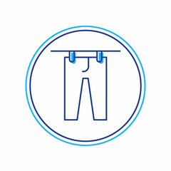 Filled outline Drying clothes icon isolated on white background. Clean pants. Wash clothes on a rope with clothespins. Clothing care and tidiness. Vector