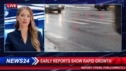 Split Screen TV News Live Report: Anchor Talks. Reportage Montage Covering: Economy, Business, City, Traffic, Green Solution, Real Estate Development. Television Program Channel Playback. Luma Matte 