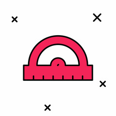 Filled outline Protractor grid for measuring degrees icon isolated on white background. Tilt angle meter. Measuring tool. Geometric symbol. Vector