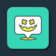 Filled outline Happy Halloween holiday icon isolated on blue background. Turquoise square button. Vector