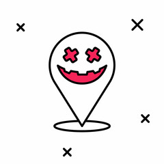 Filled outline Happy Halloween holiday icon isolated on white background. Vector