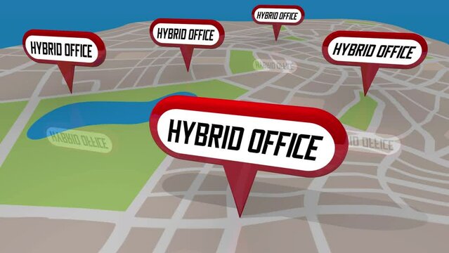 Hybrid Office Workplace Map Pins Locations Work Anywhere 3d Animation