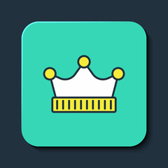 Filled outline King crown icon isolated on blue background. Turquoise square button. Vector