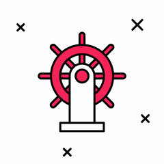 Filled outline Ship steering wheel icon isolated on white background. Vector