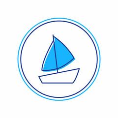 Filled outline Yacht sailboat or sailing ship icon isolated on white background. Sail boat marine cruise travel. Vector