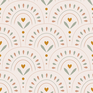 Light boho seamless pattern with arches. Vector background in modern bohemian style perfect for scrapbooking, textile, wrapping paper and stationery for kids and adults