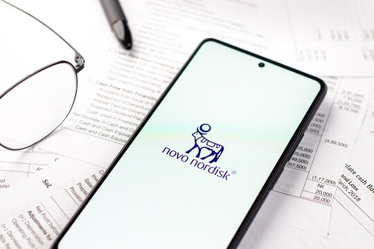 West Bangal, India - April 20, 2022 : Novo Nordisk logo on phone screen stock image.