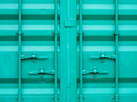 Front Doors Of Green Cargo Containter.