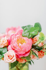close up of large pink peony