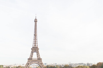 Fototapeta na wymiar eiffel tower and paris skyline on a clear sunny day