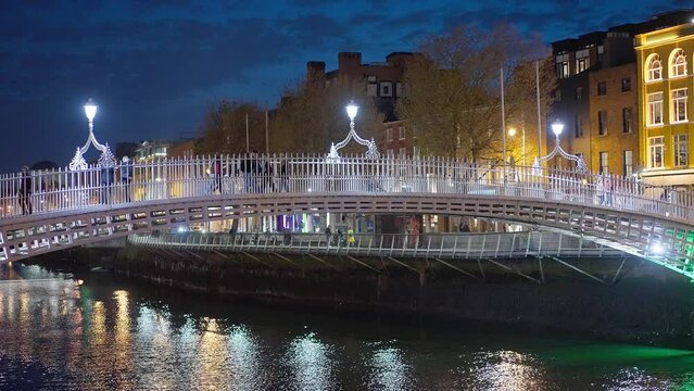 Famous Ha Penny Bridge in Dublin by night - travel photography