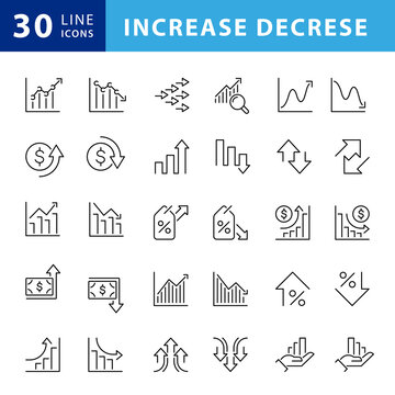 Increase And Decrease Related Icons: Thin Vector Icon Set, Black And White Kit