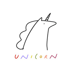 Line art childish doodle cute boho groovy girl unicorn icon vector illustration adorable kids drawing