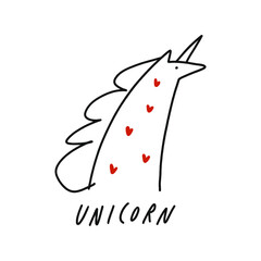 Line art childish doodle cute boho groovy girl unicorn icon vector illustration adorable kids drawing