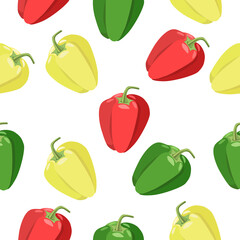 Seamless pattern of bell pepper,red,yellow,green on a white background.Vegetable vector pattern can be used in textiles,restaurant designs.