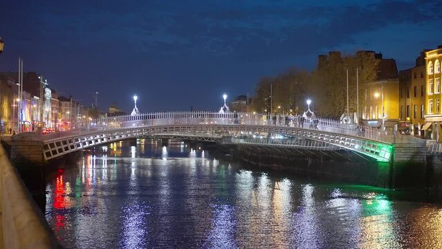 Famous Ha Penny Bridge in Dublin by night - travel photography