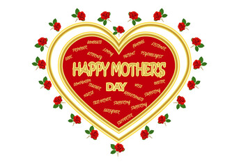 Feliz día de la madre, corazón y rosas rojas acompañado de cualidades de las madres - obrazy, fototapety, plakaty