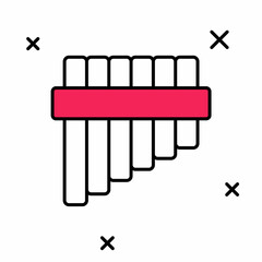 Filled outline Pan flute icon isolated on white background. Traditional peruvian musical instrument. Folk instrument from Peru, Bolivia and Mexico. Vector