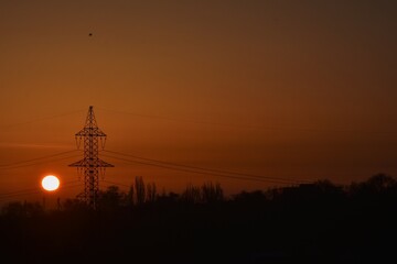 power lines at sunset
