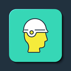 Filled outline Baseball helmet icon isolated on blue background. Turquoise square button. Vector