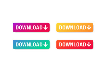 Download colourfull button set. Download button icon with arrow. 