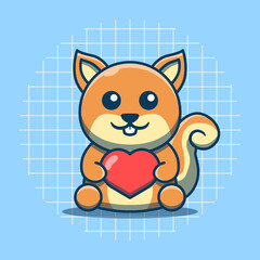 Fototapeta premium Cute squirrel character holding a heart vector illustration. Flat cartoon style.