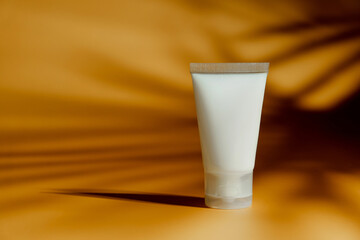 Cosmetic container mock up. Blank mosturizing cream on minimalistic background. Beauty product packaging. 