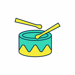 Filled outline Drum with drum sticks icon isolated on white background. Music sign. Musical instrument symbol. Vector