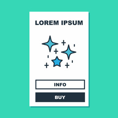 Filled outline Sparkle stars with magical glitter particles icon isolated on turquoise background. Magic christmas decoration. Vector