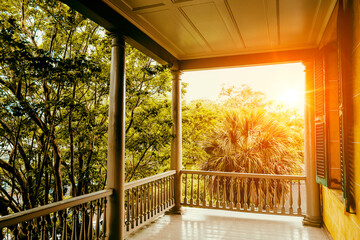 Beautiful southern style porch at sunset - 501773988
