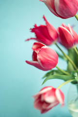 Obraz premium Vertical photography of tulips bouquet.Copy space for text.