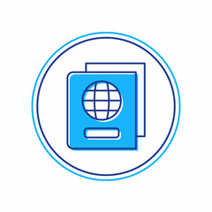 Filled outline Passport with biometric data icon isolated on white background. Identification document. Vector