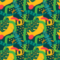 Vector tropical leaves seamless pattern. Beautiful vector colorful illustration